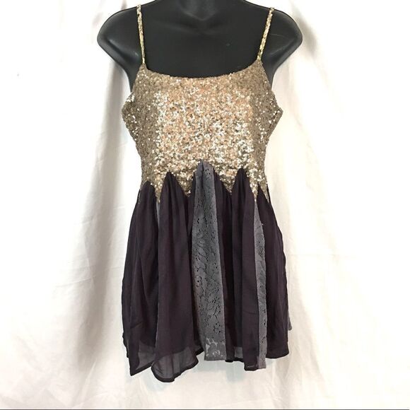 BKE Gold Sequin Chiffon Sleeveless Blouse Size Small - Picture 2 of 8